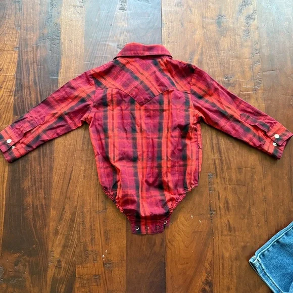 Baby 9-12m WRANGLER EUC Plaid Button-Up onsie and Blue Jeans Set - Picture 5 of 7